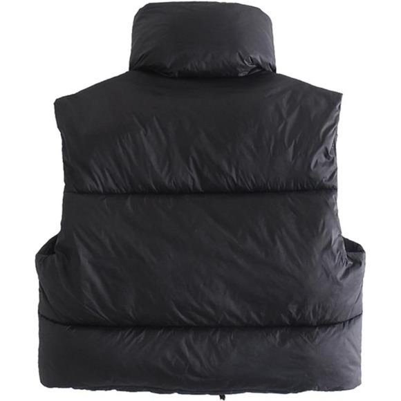 Women's Winter Crop Vest Puffer Lightweight Stand Collar Padded Vest Zip Up - Picture 2 of 6